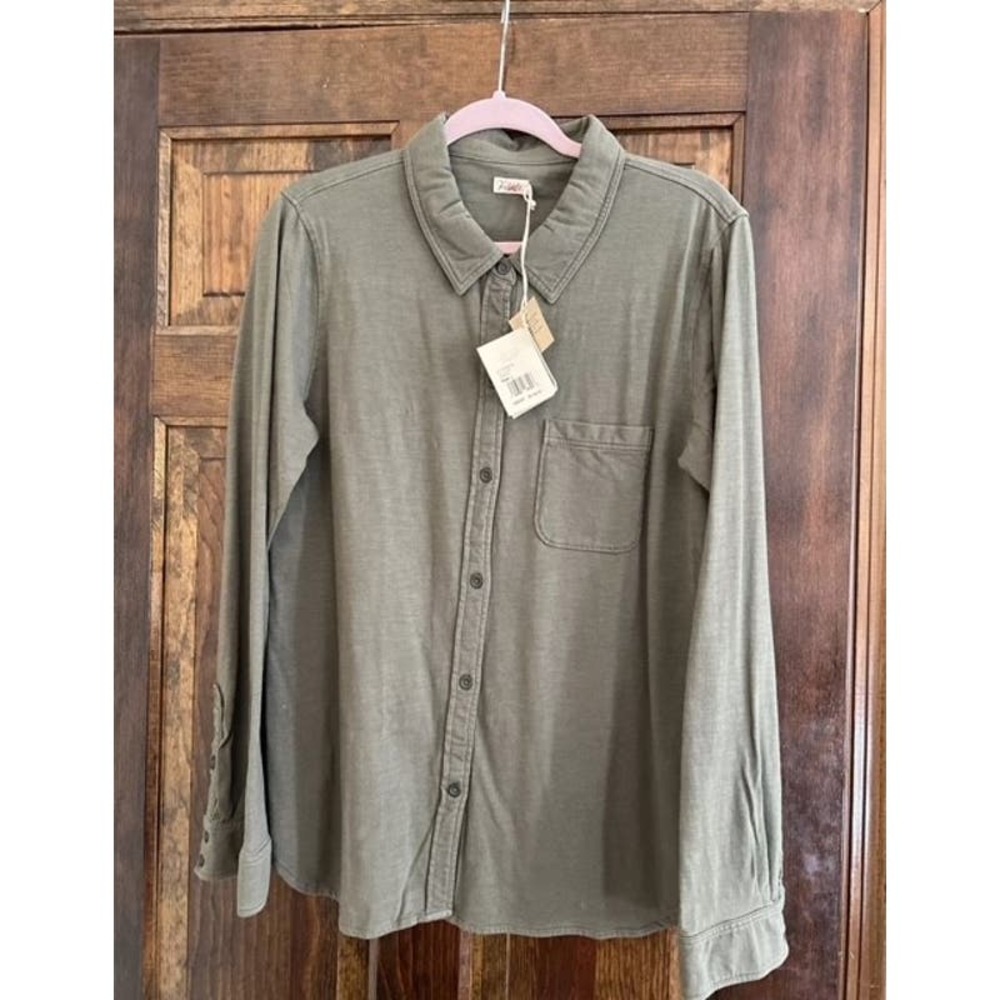 Faherty Olive Button-Up Blouse